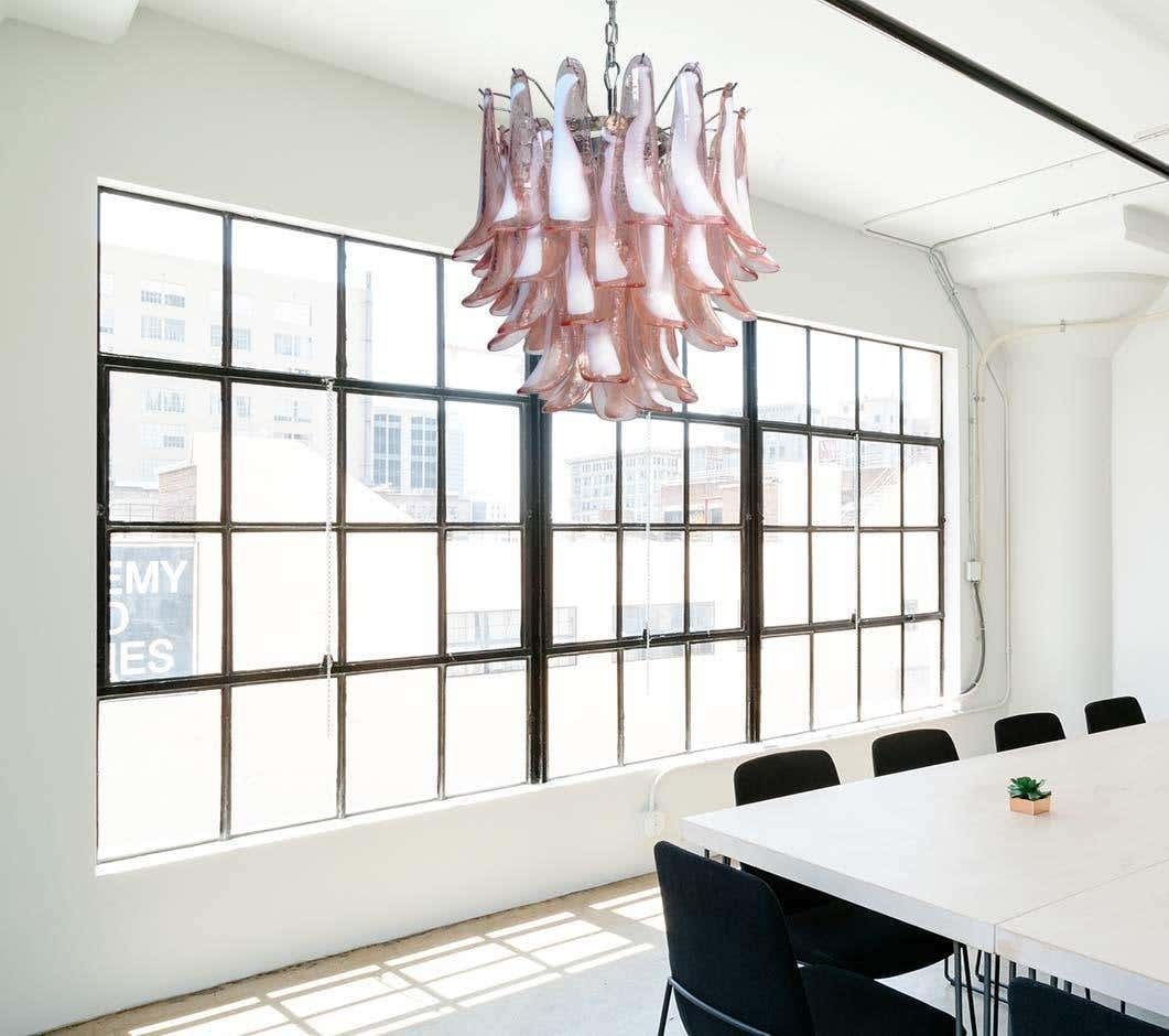 3231.0 Pair Of Italian 41 Pink Petal Chandeliers, Murano photo