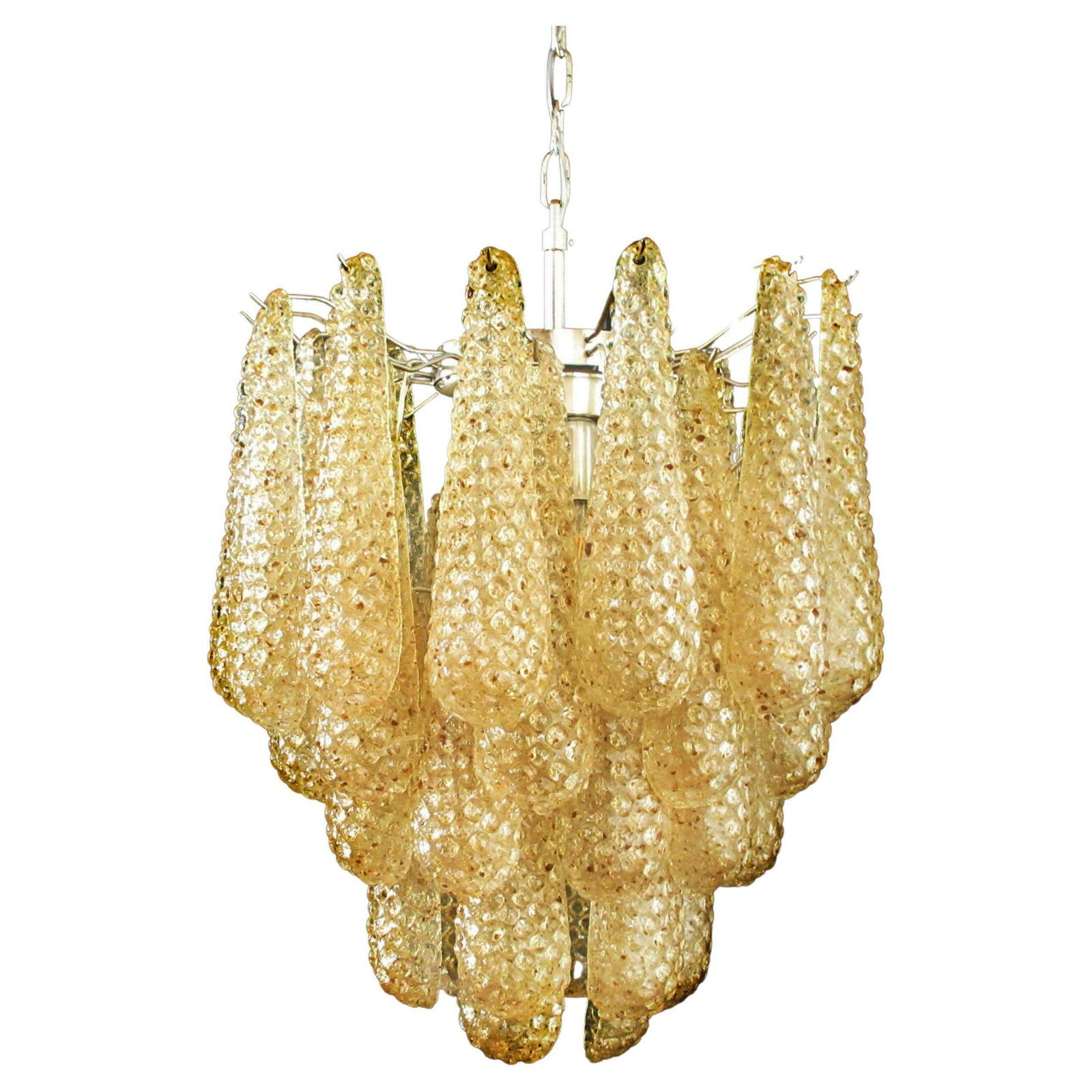 Pair Of Italian 41 Amber Crystal Petals Chandeliers, Murano photo for sale
