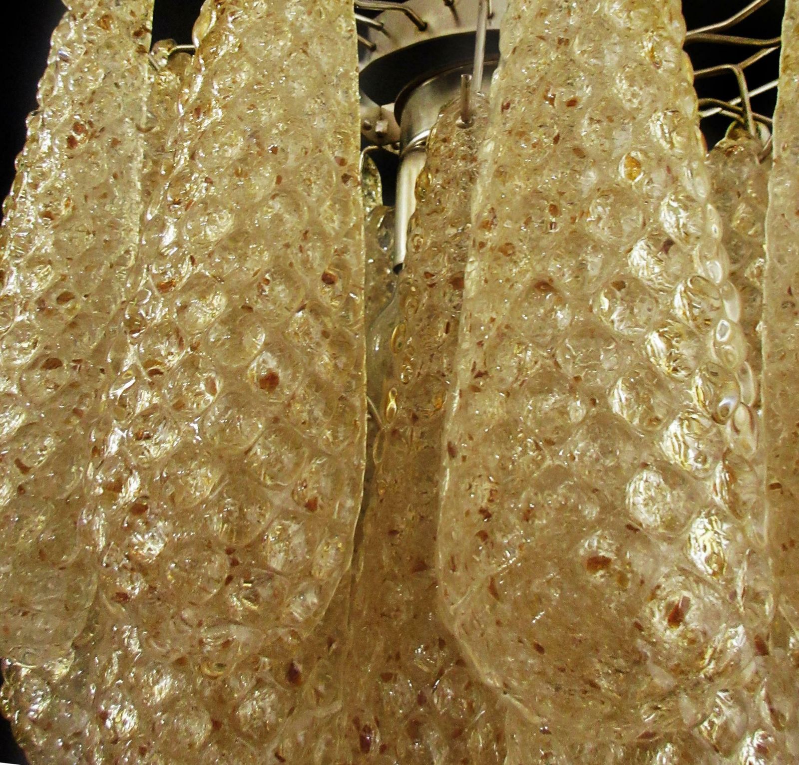 photo furniture Pair Of Italian 41 Amber Crystal Petals Chandeliers, Murano