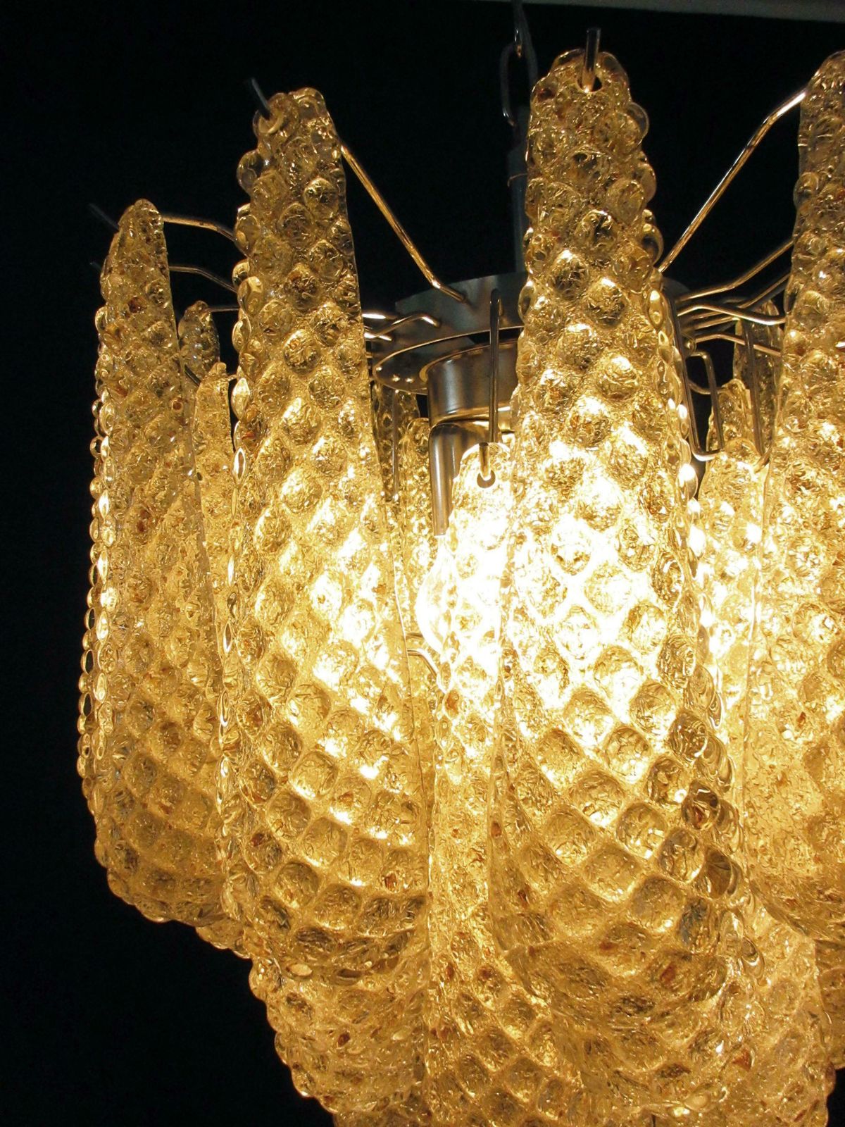 photo vintage Pair Of Italian 41 Amber Crystal Petals Chandeliers, Murano