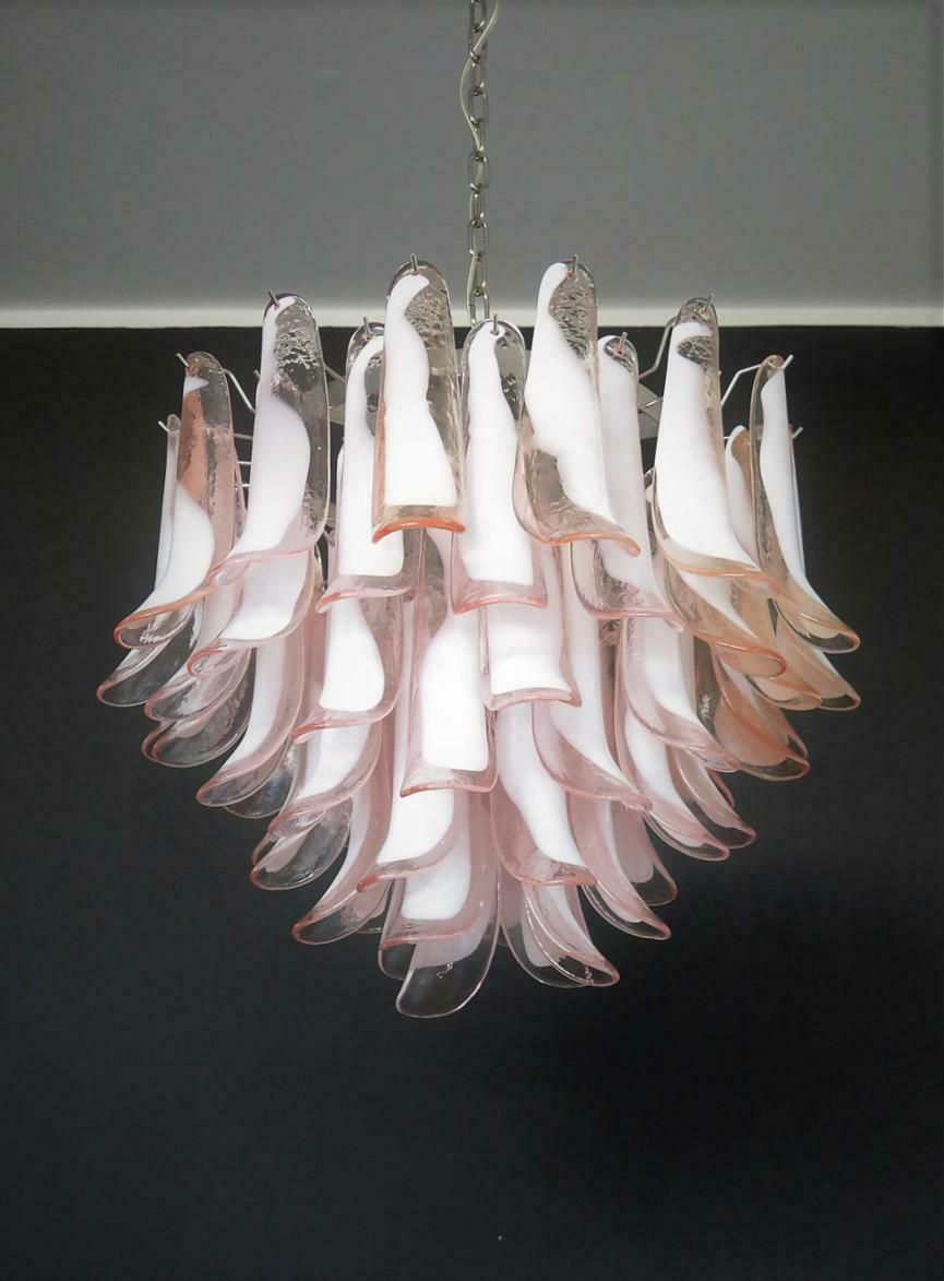 Pair Flamingo' Italian Pink Petal Chandeliers, Murano photo 3877.0
