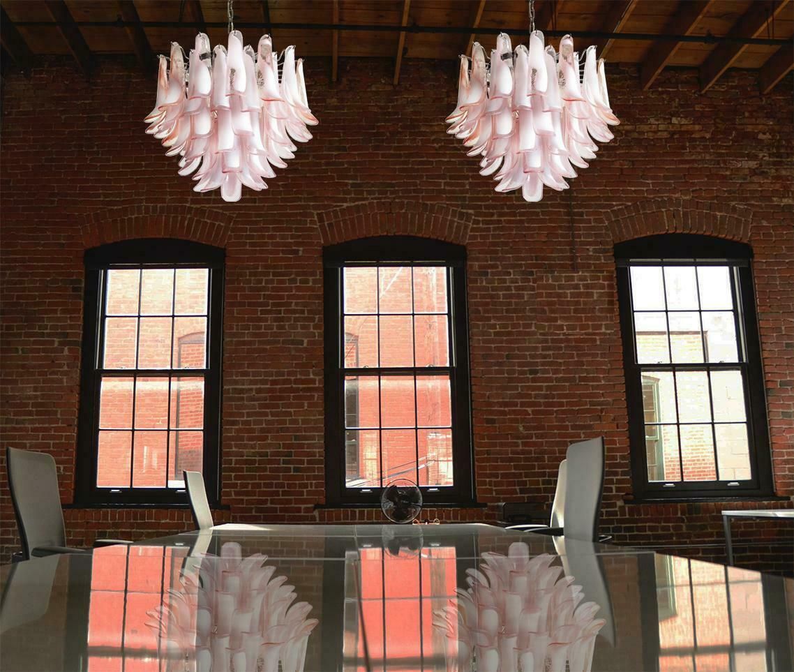 Pair Flamingo' Italian Pink Petal Chandeliers, Murano photo vinterior
