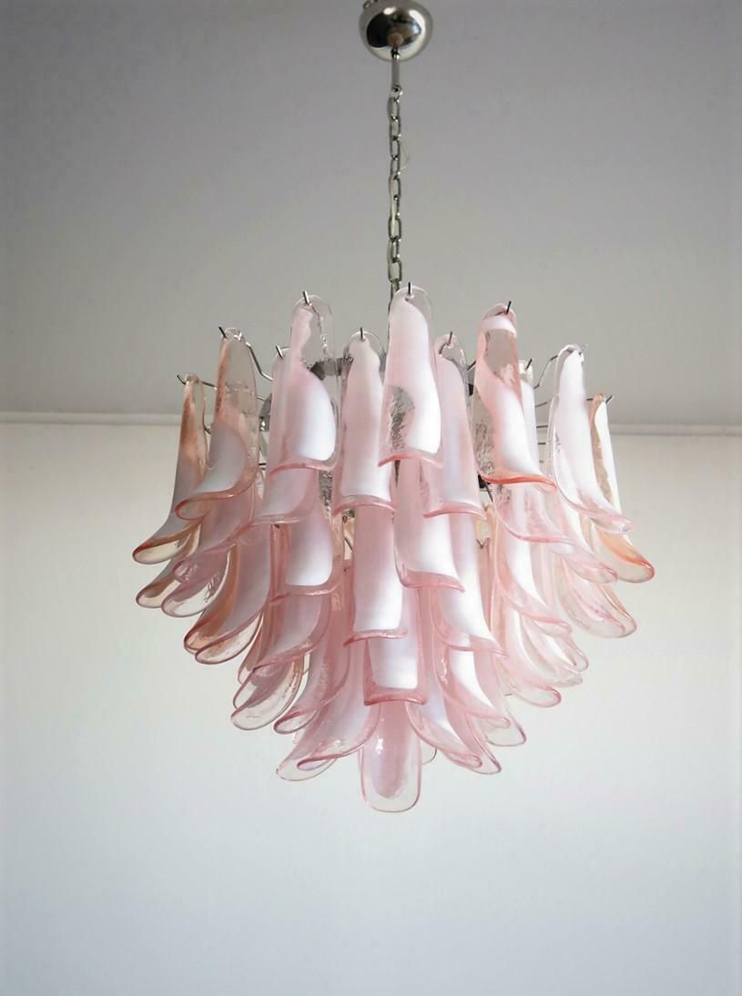 photo for sale Pair Flamingo' Italian Pink Petal Chandeliers, Murano