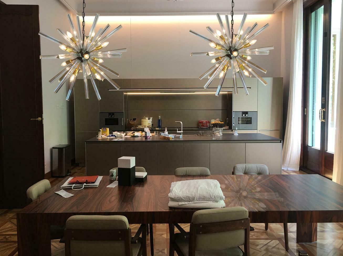 2423.0 Exceptional Pair Of Sputnik Chandeliers,30 Crystal Glass Murano, 1990 photo