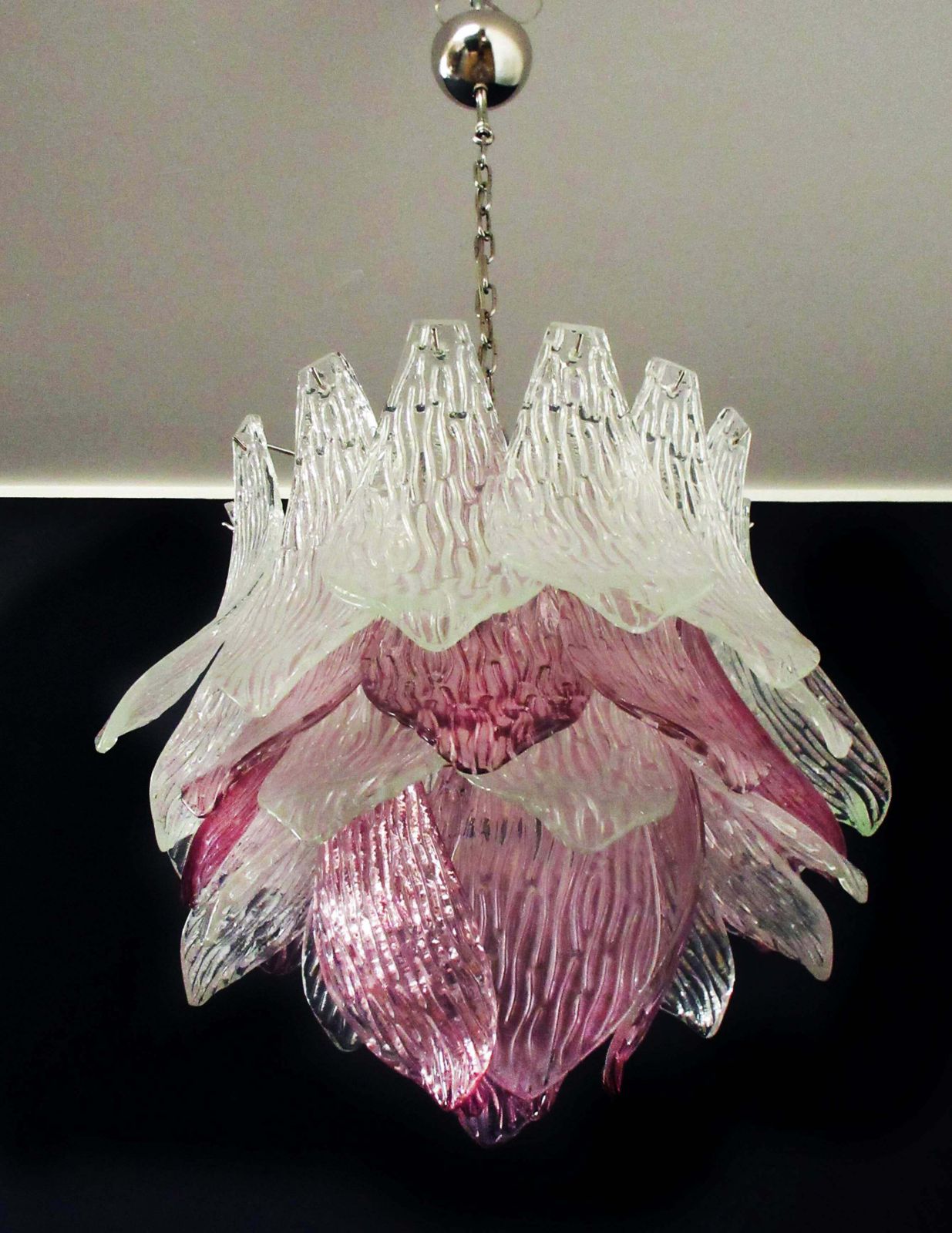 Pair Of Italian Murano Chandeliers Transparent And Amethyst Glasses, Murano, 1 photo for sale