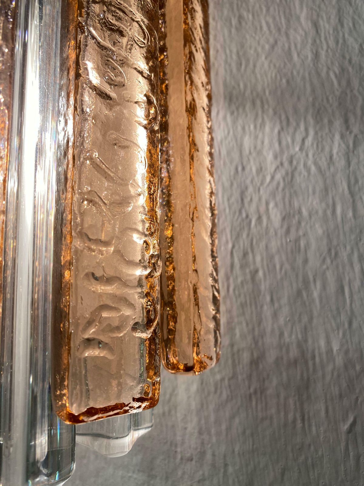 Pair Of Italian Wall Sconces, Ice And Pink Triedri By Venini, Murano, 1980s photo buy