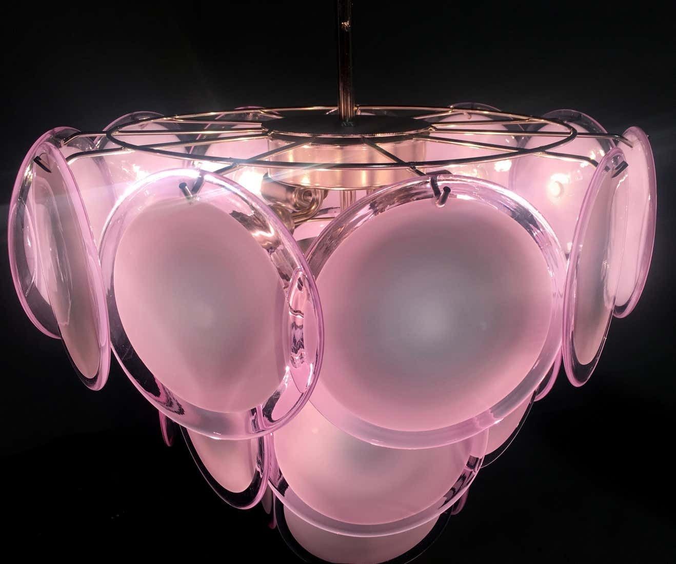 Pair Of Disc Murano Glass Chandeliers By Vistosi Style photo for sale