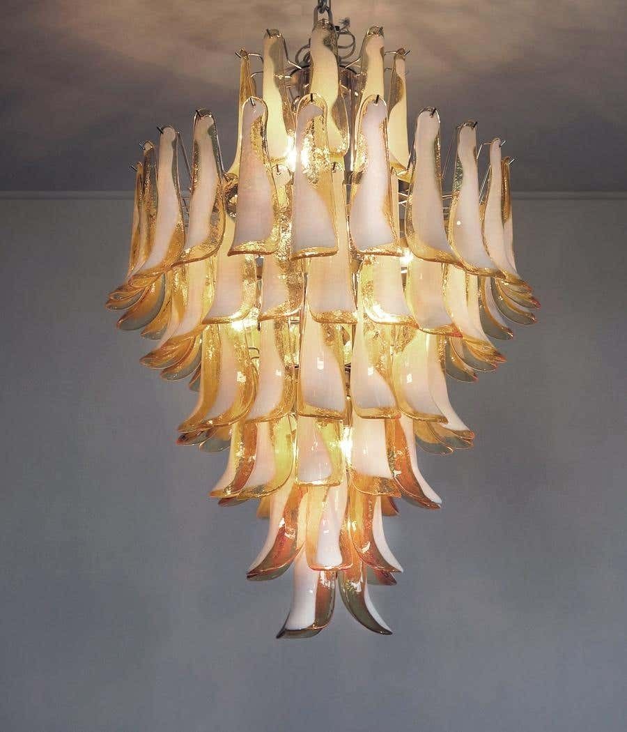 Stunning Chandelier Mazzega Murano, Italy, 85 Caramel Lattimo Glass Petals photo Lighting