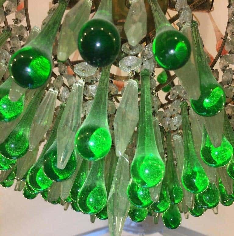 Italian Green Glass Drops Chandelier Venini Style, Murano, 1970s photo 2827.0