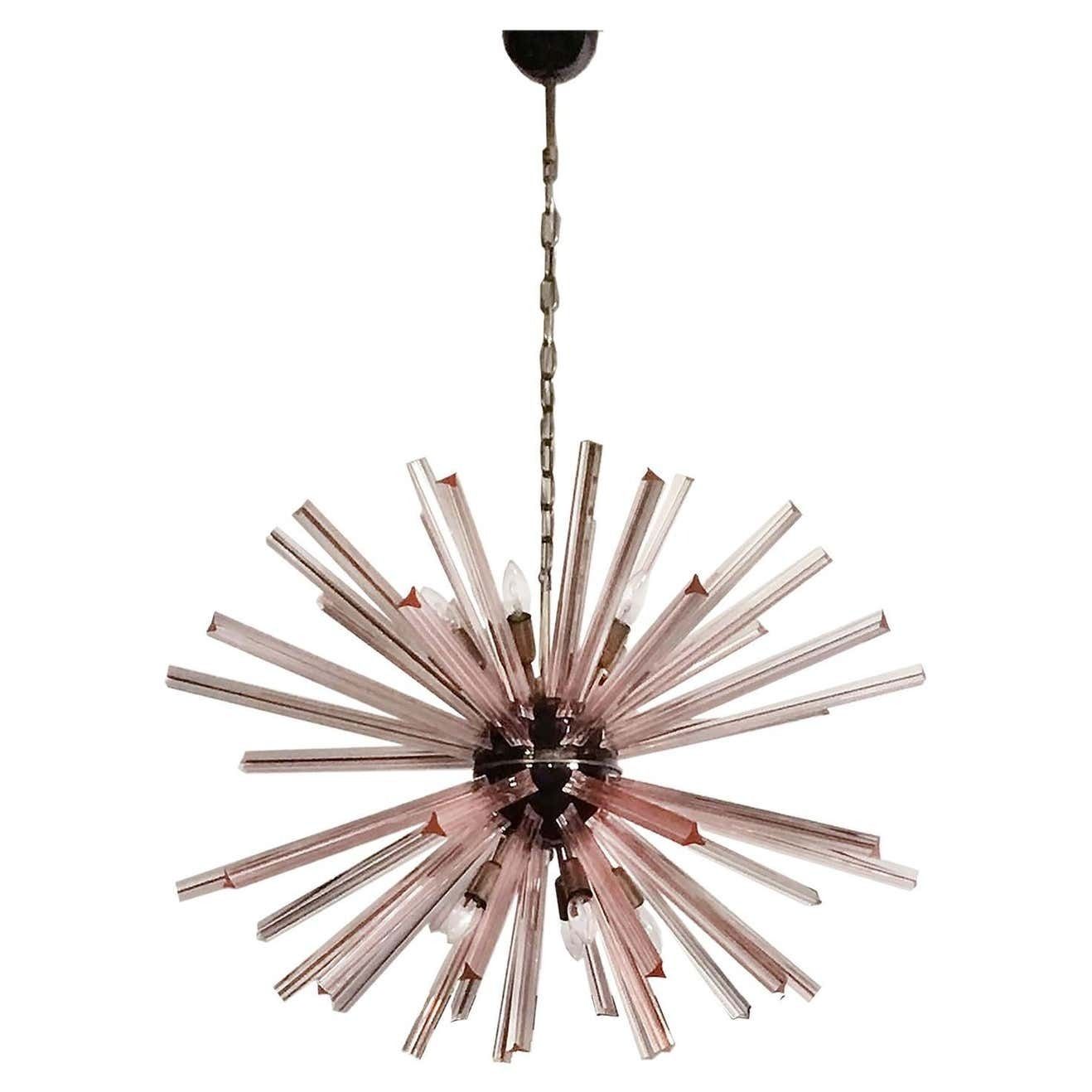 Elegant Crystal Prism Sputnik Chandeliers, 50 Pink Prisms photo furniture