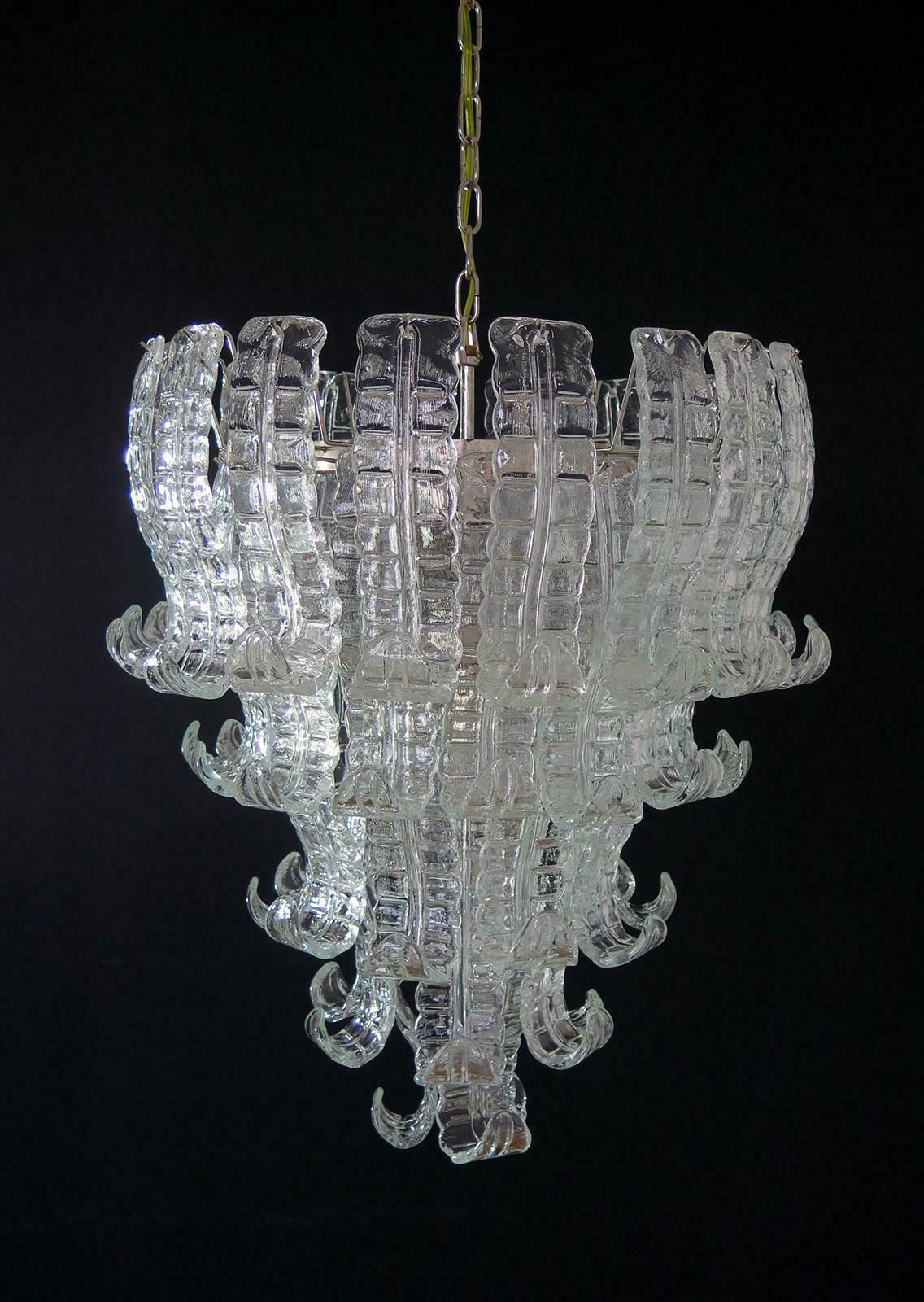 Italian Murano Six Tier Felci Glass Chandeliers, 1970s photo Lighting