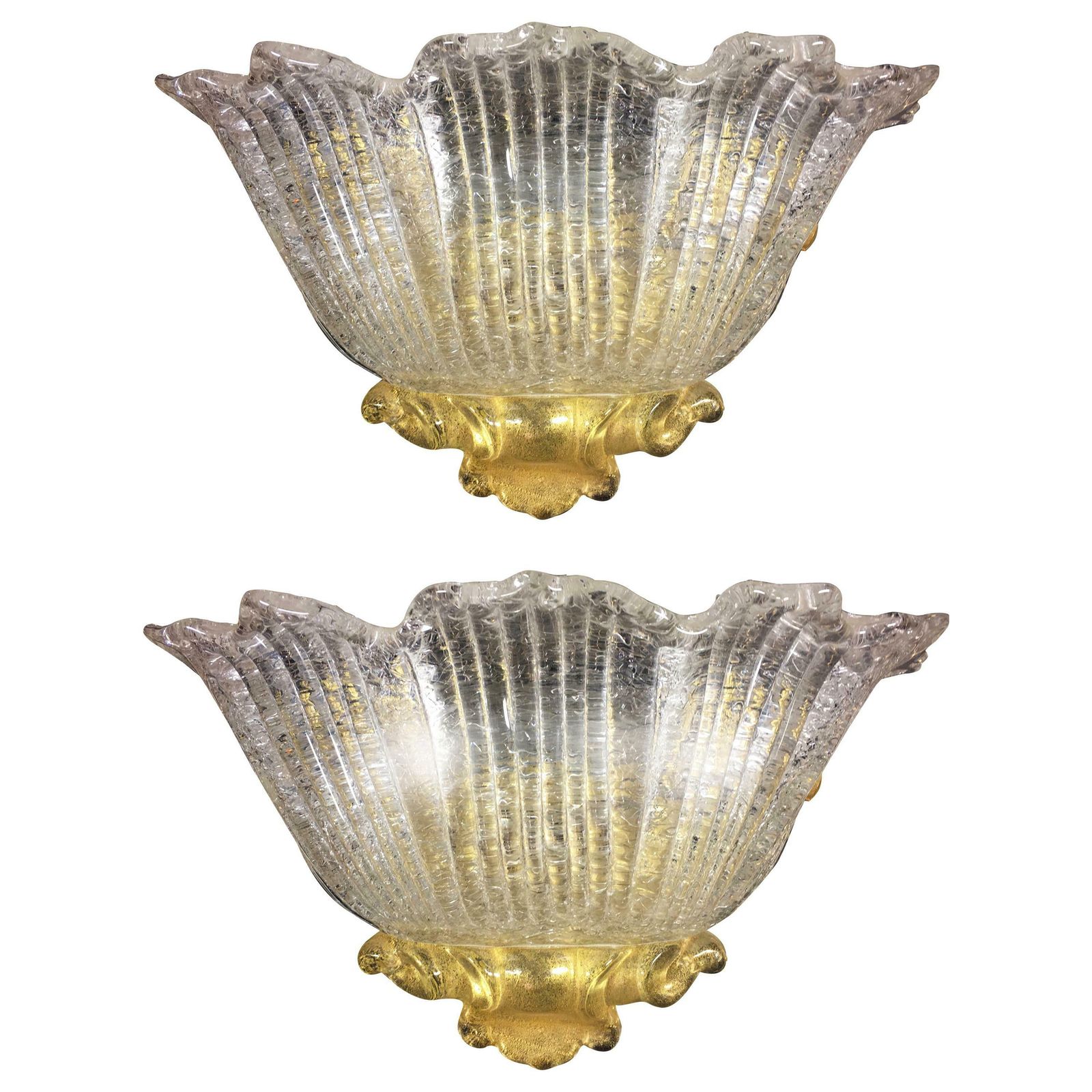 Pair Of Sconces Gold Inclusions Barovier & Toso Style, Murano, 1980
