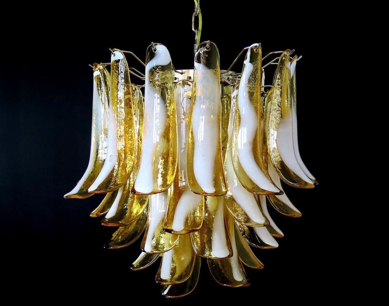 Pair Of Italian 41 Caramel Petal Murano Chandeliers, Mazzega Style photo furniture