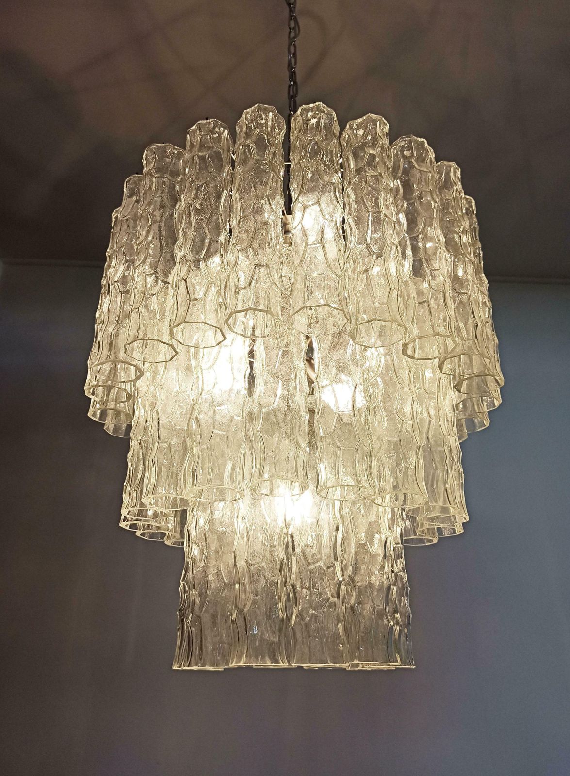 Pair Of Large Three Tier Murano Glass Tube Chandelier photo vinterior