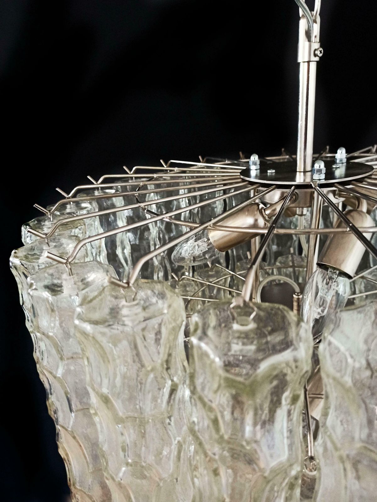 Lighting Pair Of Large Three Tier Murano Glass Tube Chandelier photo