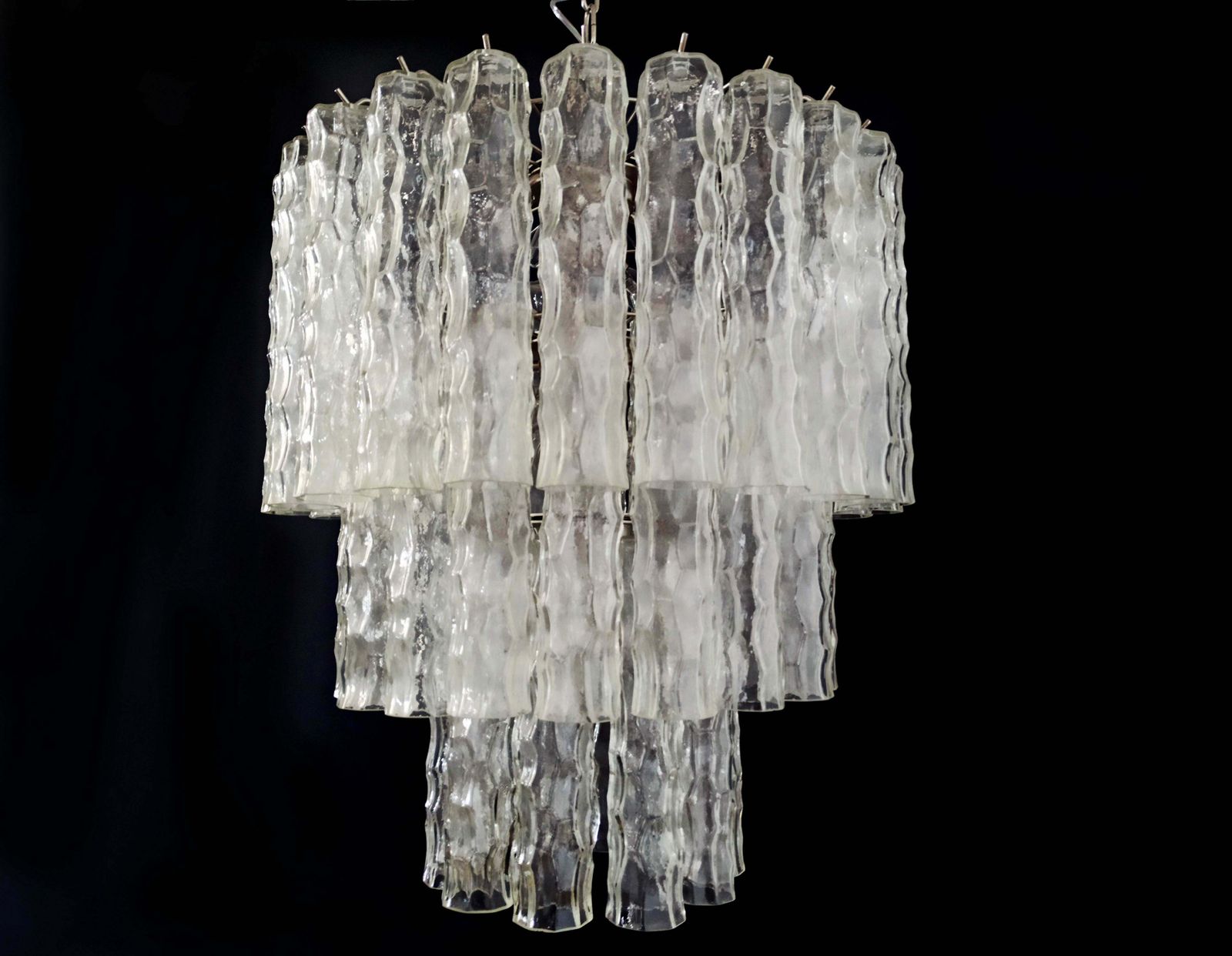 photo buy Pair Of Large Three Tier Murano Glass Tube Chandelier