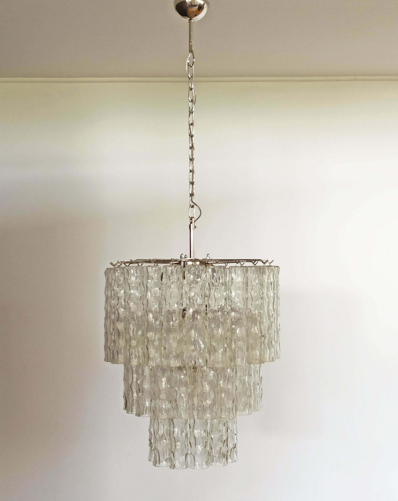 photo vintage Pair Of Large Three Tier Murano Glass Tube Chandelier