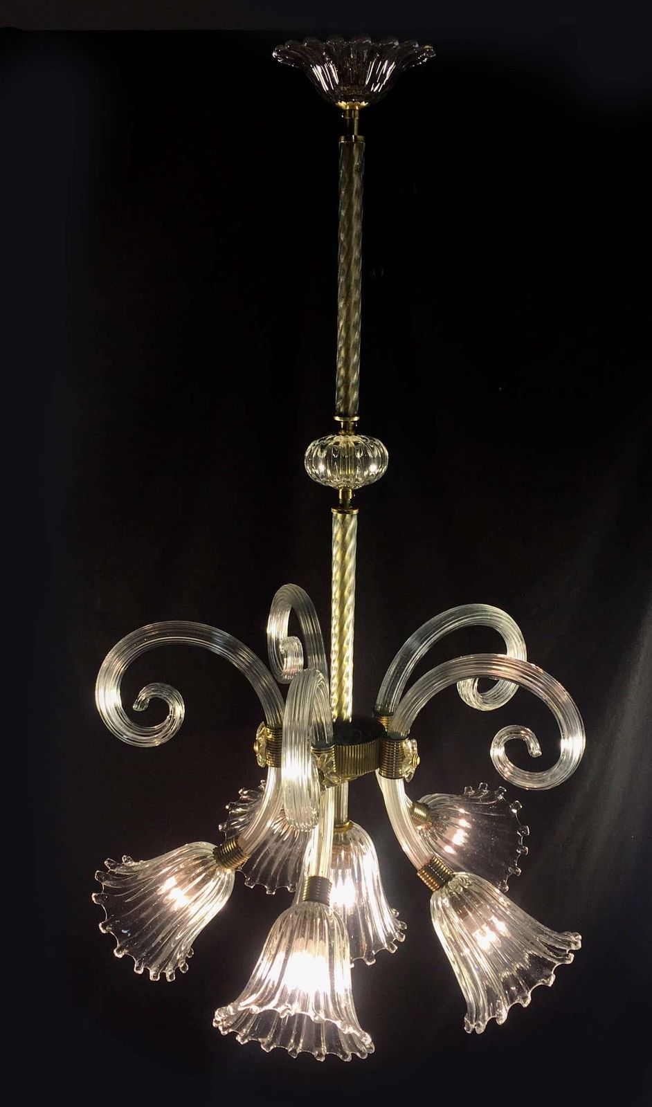 photo for sale Art Deco Chandelier By Ercole Barovier, Murano, 1940s