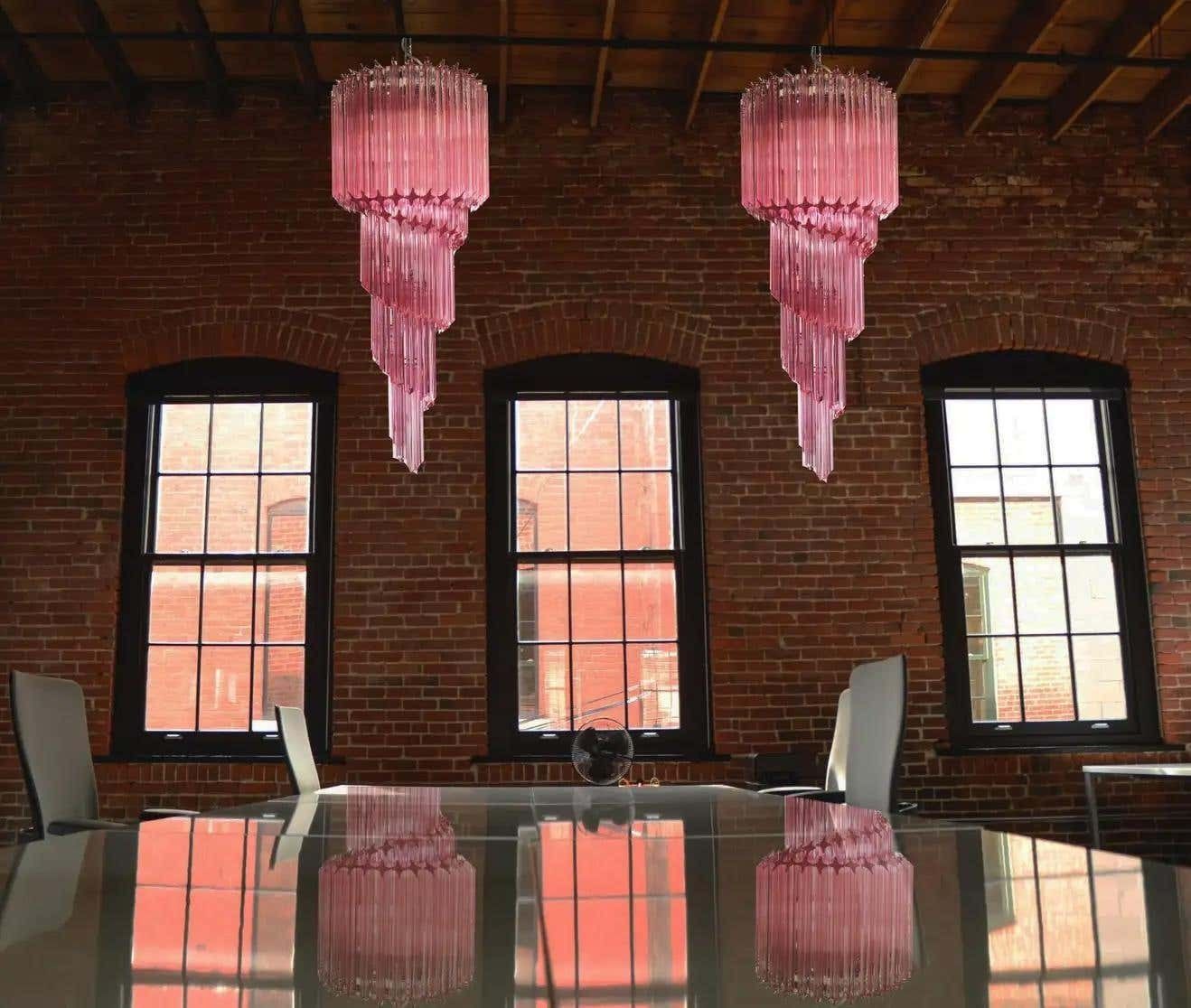Trio Of Murano Chandeliers 86 Crystal Pink Prism, Murano photo for sale