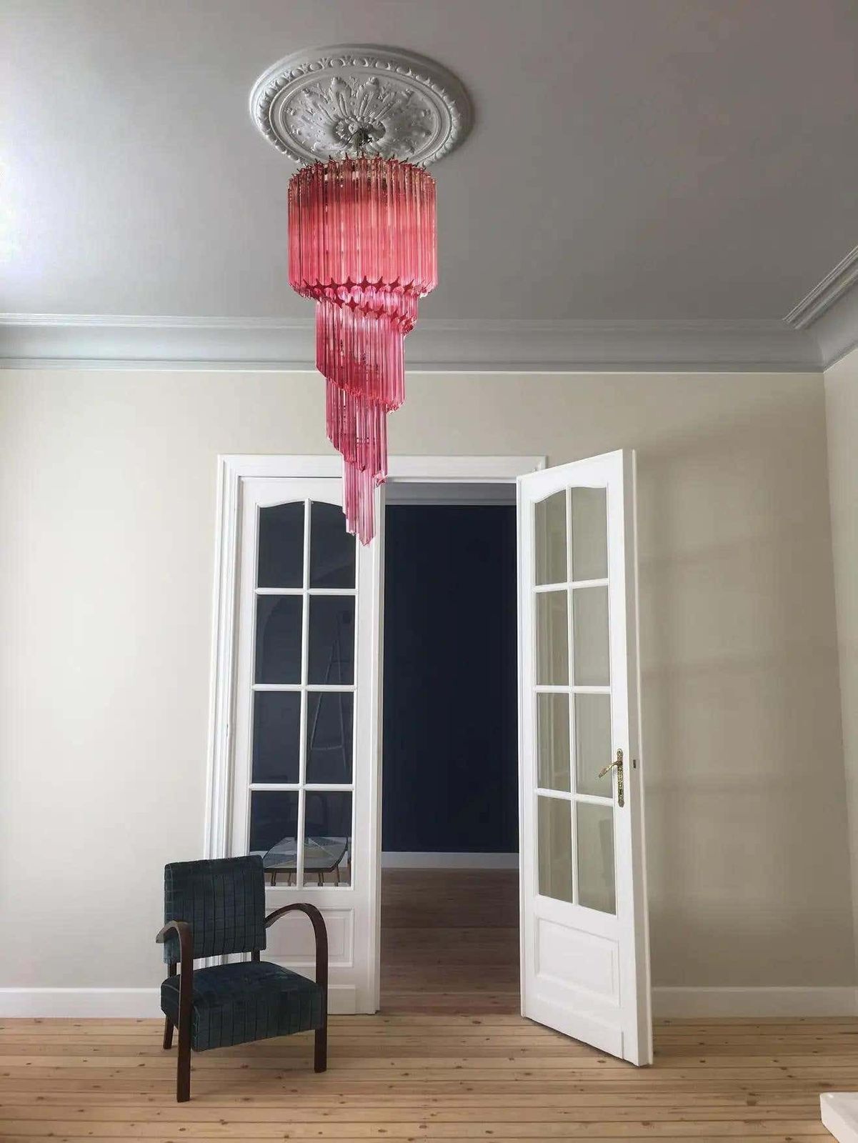 Trio Of Murano Chandeliers 86 Crystal Pink Prism, Murano photo Lighting