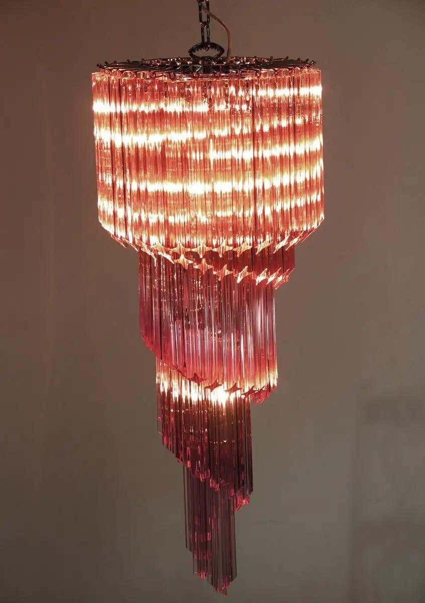 Trio Of Murano Chandeliers 86 Crystal Pink Prism, Murano photo vinterior