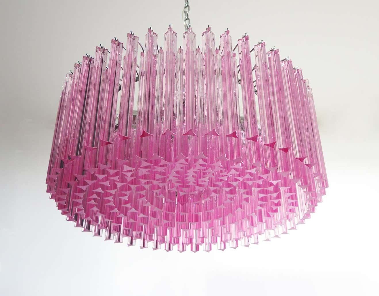 Triedri Glass Chandelier, 265 Pink Prism, Murano photo furniture