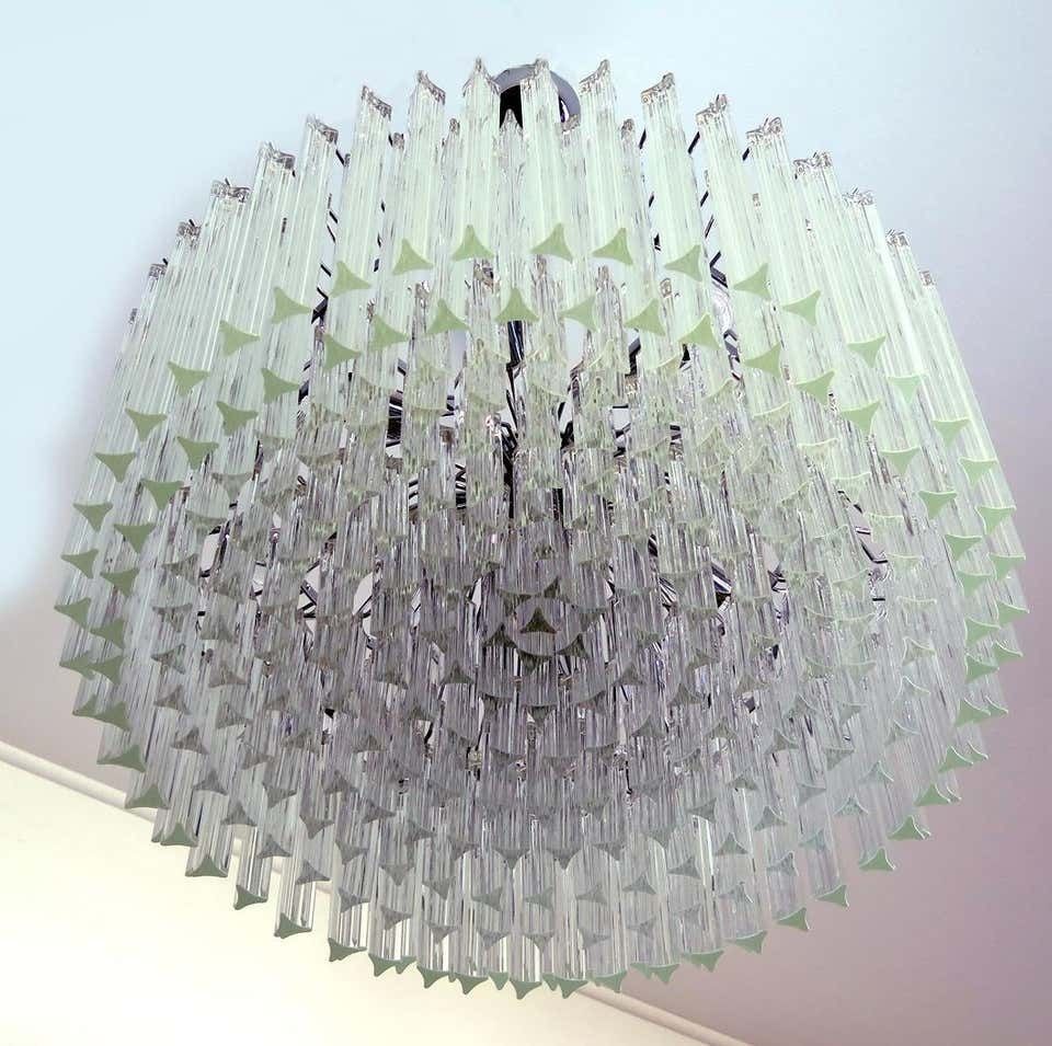 photo buy Mid 20th Pair Italian Triedri Glass Chandeliers, 265 Trasparent Prism, Murano