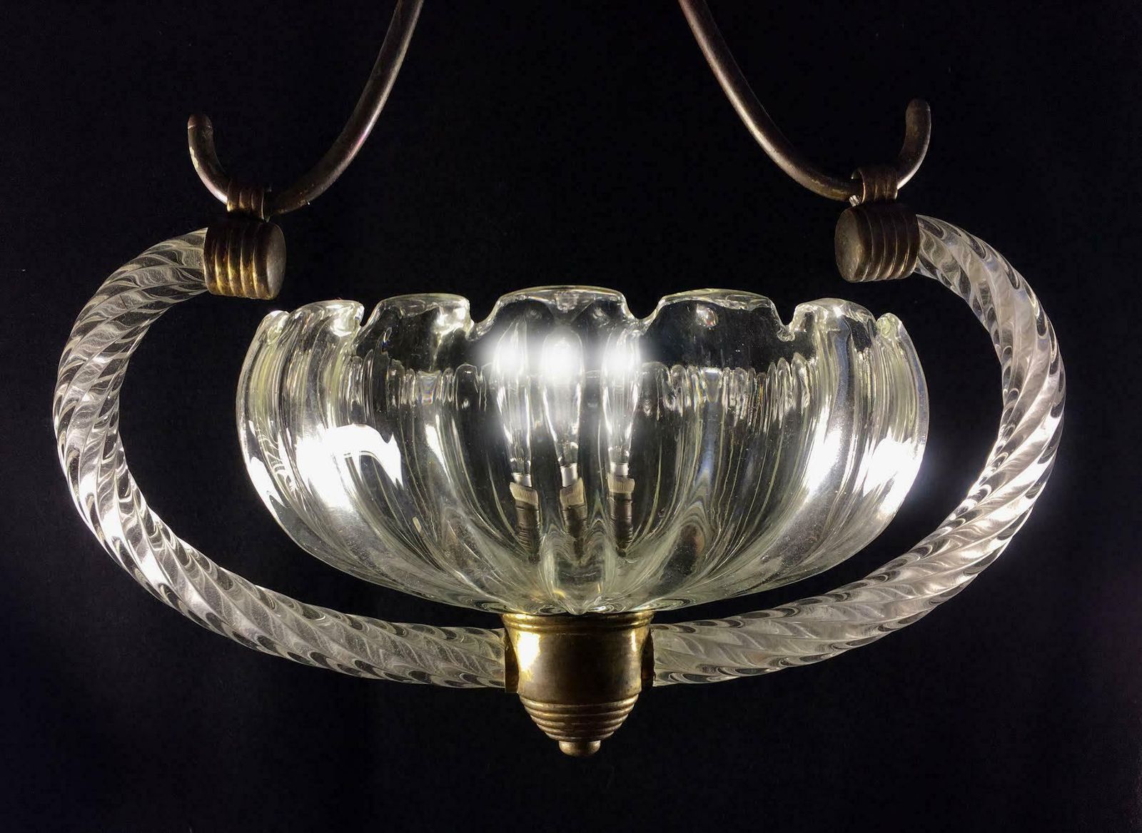 Charming Art Deco Italian Chandelier By Ercole Barovier, Murano, 1940 photo Lighting