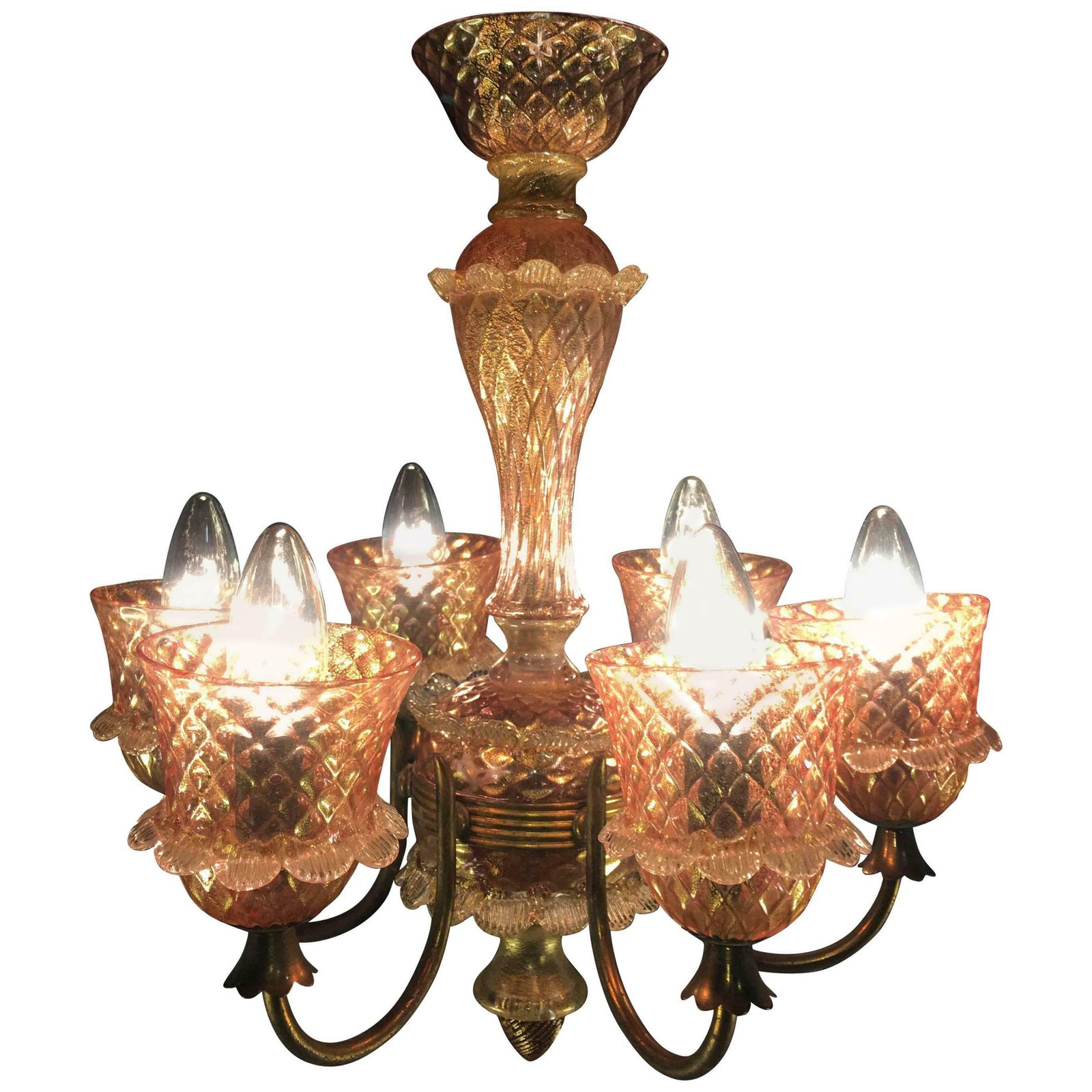 Pink And Gold Chandelier By Barovier & Toso, Murano, 1950 photo furniture