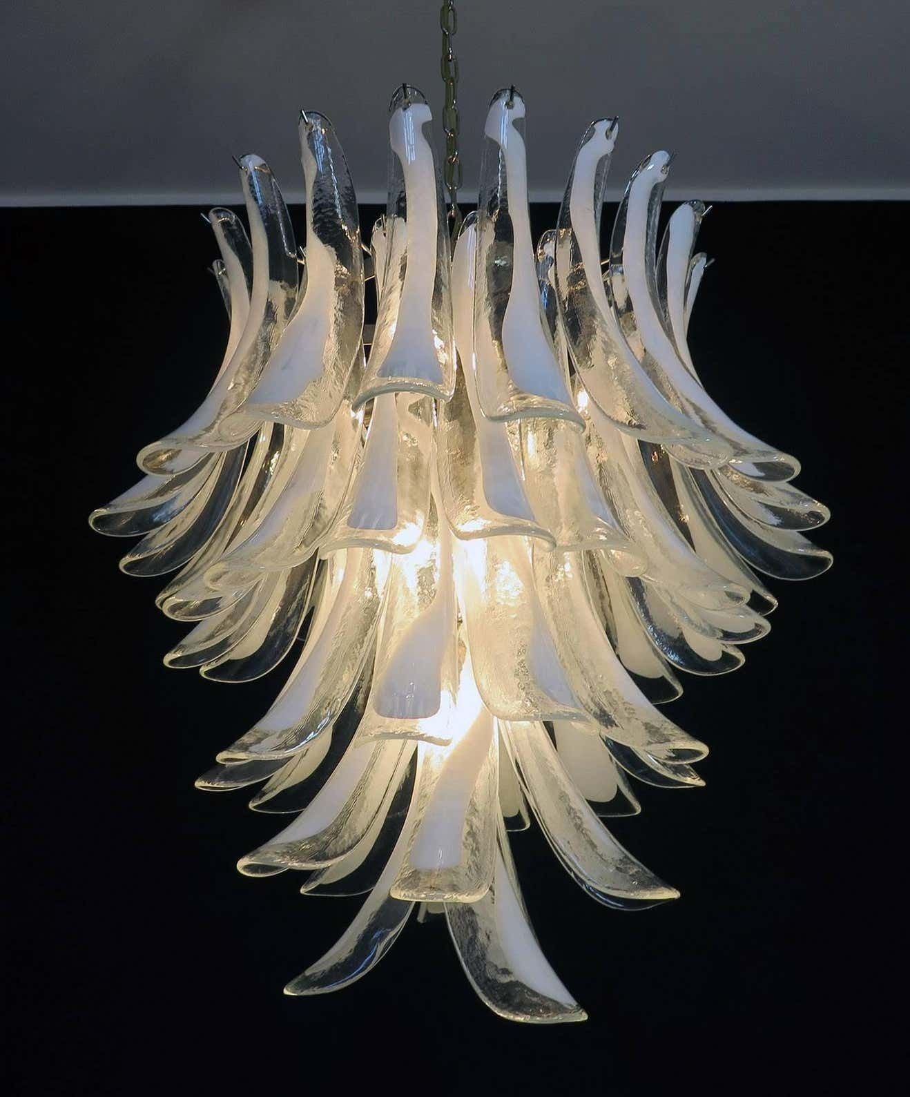 photo for sale Pair Of Italian Murano 52 Petals Chandeliers, Murano