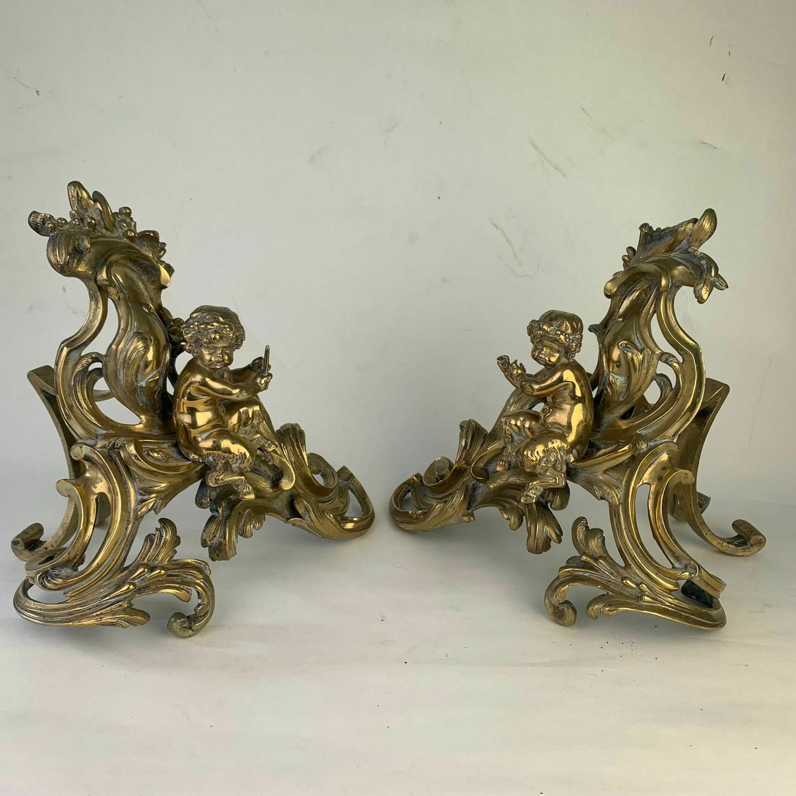 Fine Pair Of Gilded Brass Chenets/Fire Dogs photo for sale