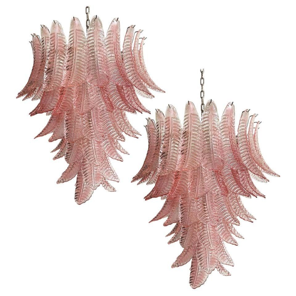 Beautiful Pair Of Murano Leaves Chandeliers