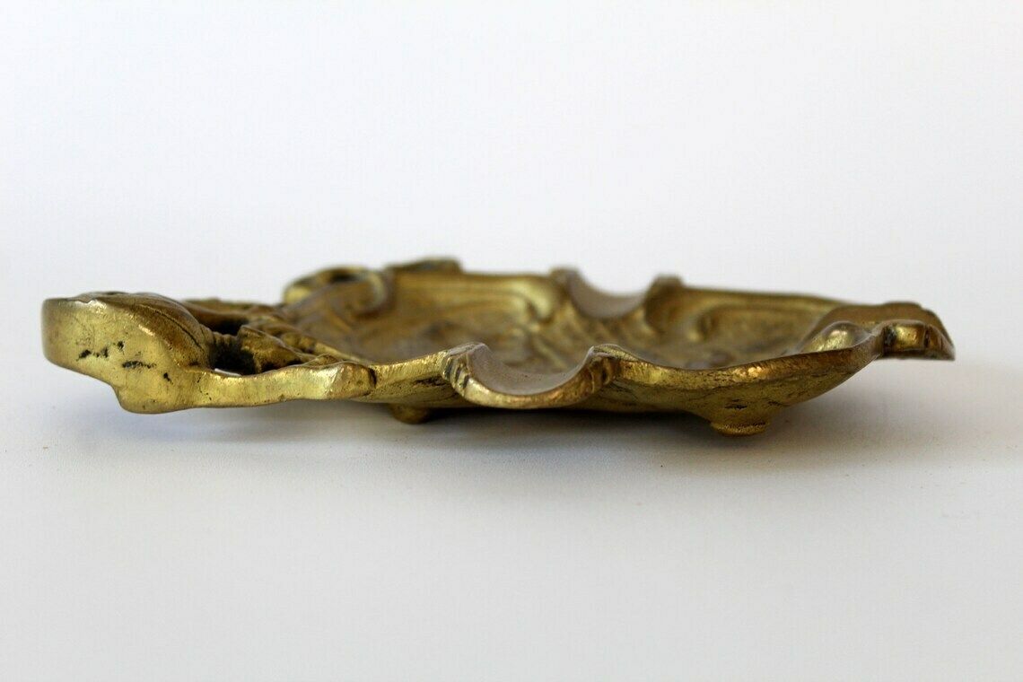 Antique Bronze Ashtray, Trinket Dish, Embossed Dragon, Gryphon Griffin Griffon, Pin Dish, Trinket Dish Vide Poche Coin Dish, Signed photo vintage