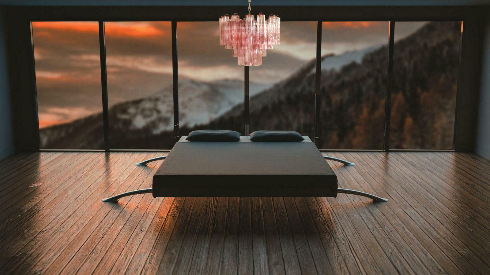 Four Tronchi Chandeliers Style Toni Zuccheri, 36 Pink Glasses, Murano, 1990 photo Lighting