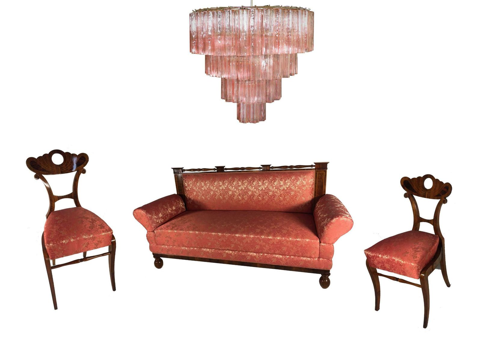 photo vintage Italian Tronchi Chandelier, 78 Pink Glasses, Murano, 1990