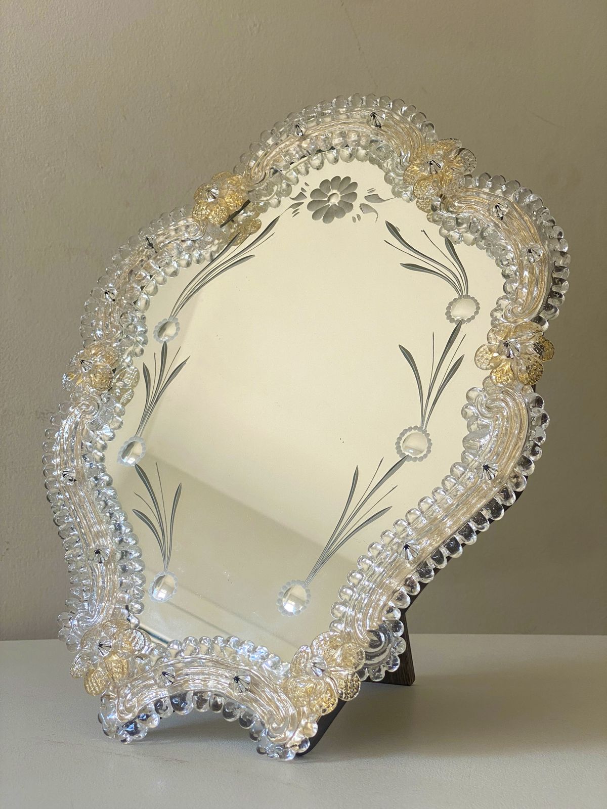 Transparent And Gold Murano Glass Photo Frame With Flowers And Hand Engraved.....Rare Artigian Italian Handmade photo for sale
