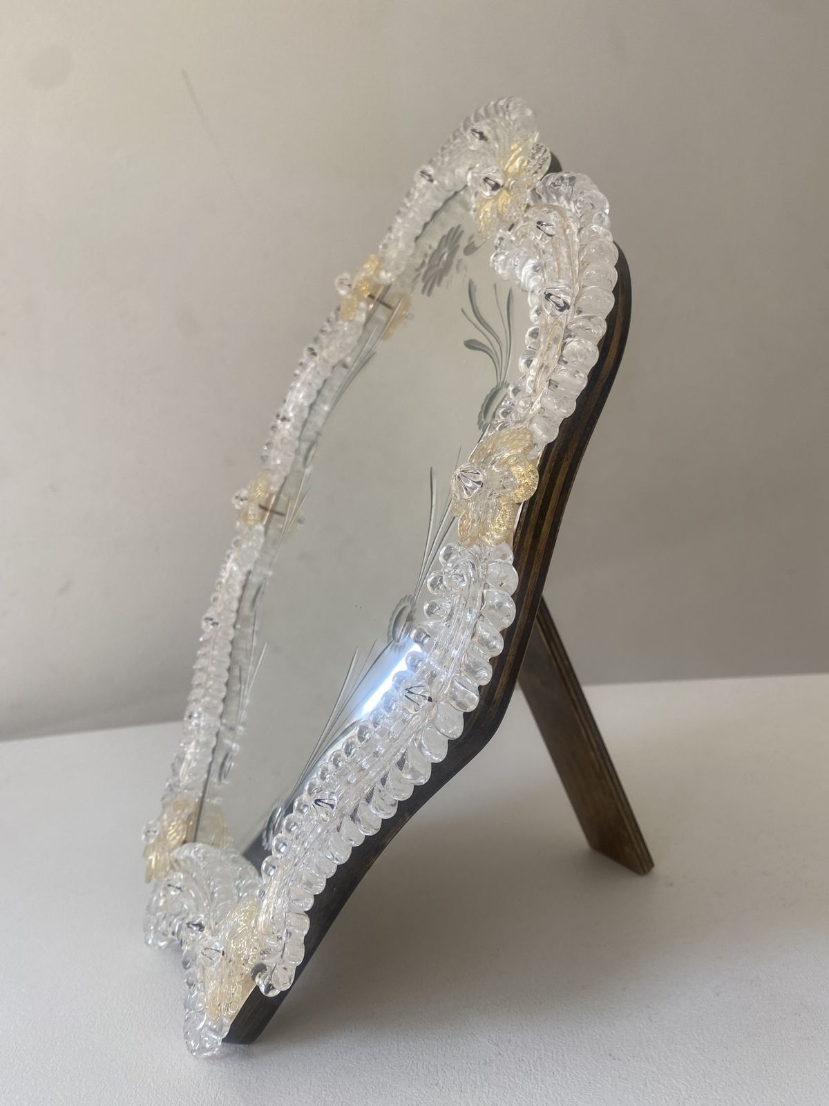 Transparent And Gold Murano Glass Photo Frame With Flowers And Hand Engraved.....Rare Artigian Italian Handmade photo vintage