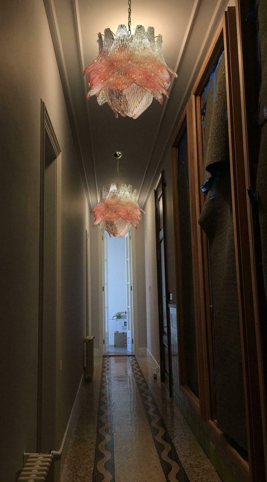 Pair Of Italian Murano Chandeliers Pink Glasses photo for sale