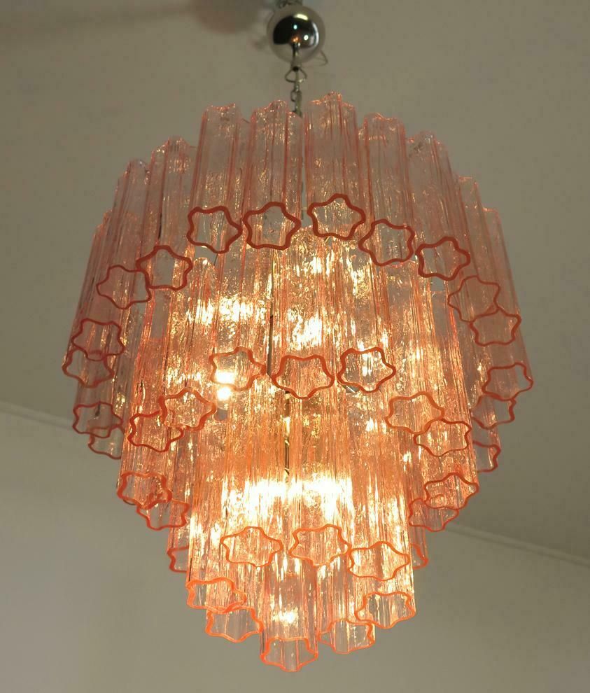 Pair Tronchi Chandeliers Style Toni Zuccheri, 48 Pink Glasses, Murano, 1990 photo buy