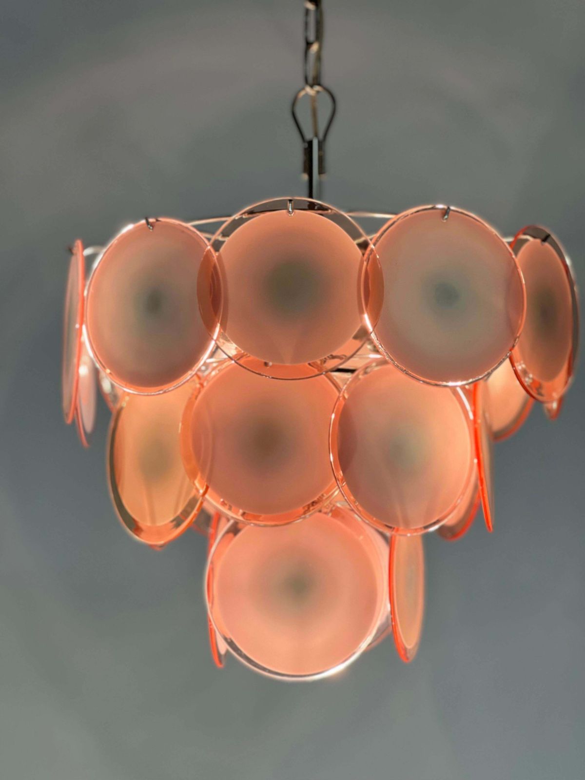 Pair Of Disc Murano Glass Chandeliers By Vistosi photo buy