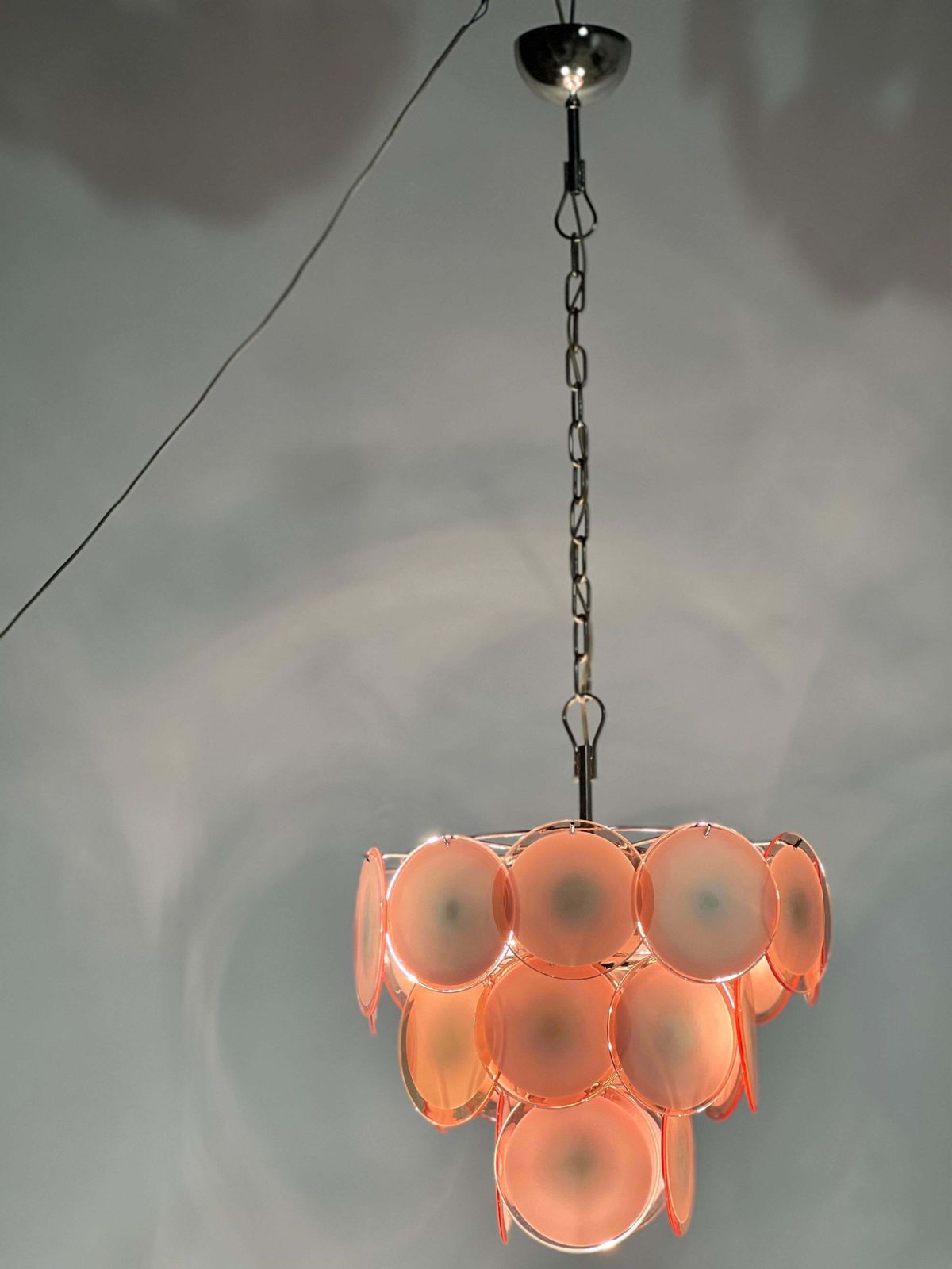 Pair Of Disc Murano Glass Chandeliers By Vistosi photo vintage