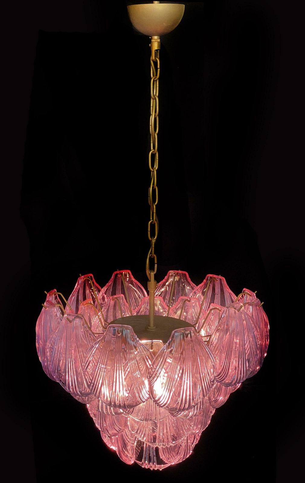 Pair Of Italian Pink Shell Chandeliers, Murano photo for sale