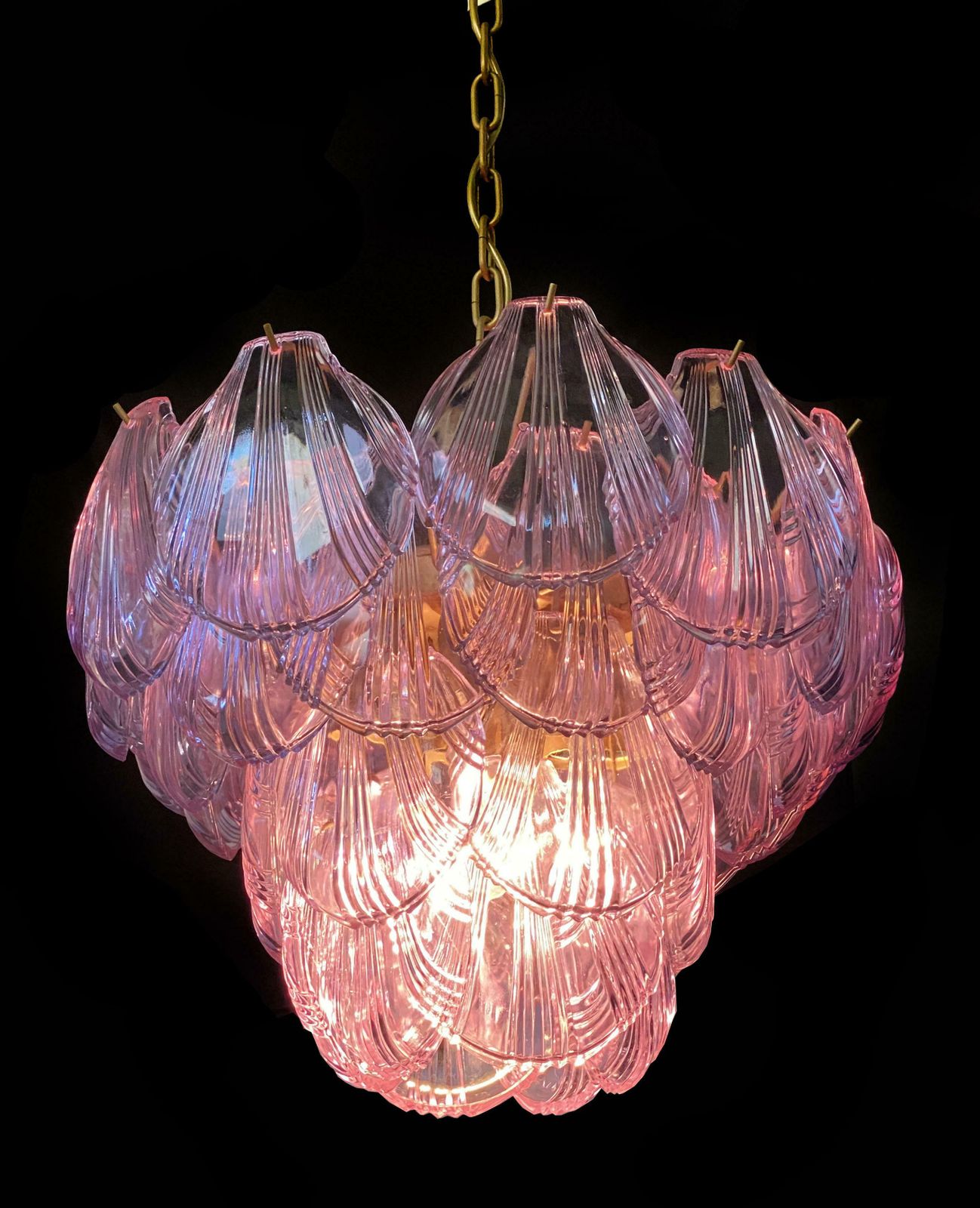 photo furniture Pair Of Italian Pink Shell Chandeliers, Murano