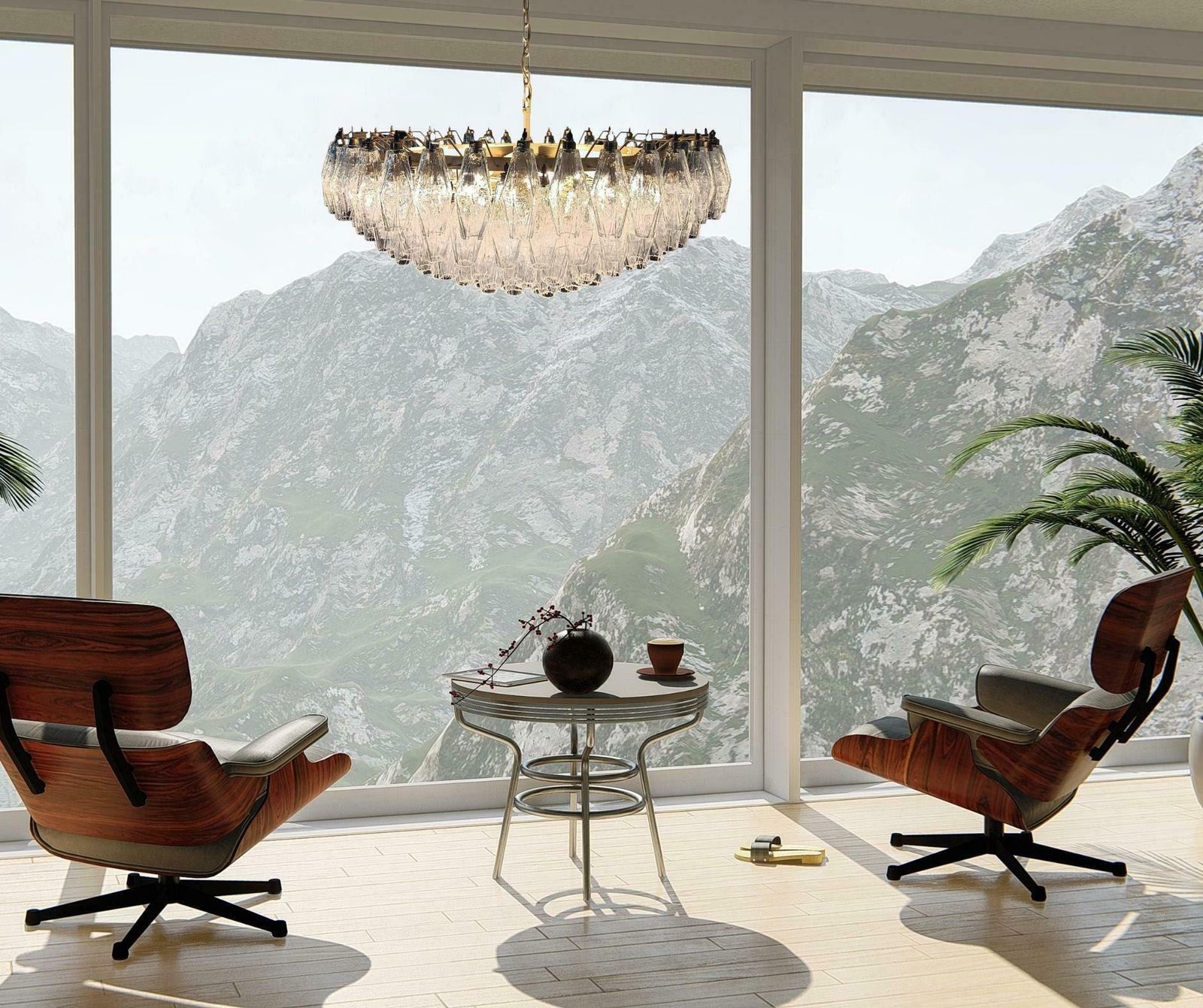Lighting Pair Of Poliedri Chandeliers, Murano photo