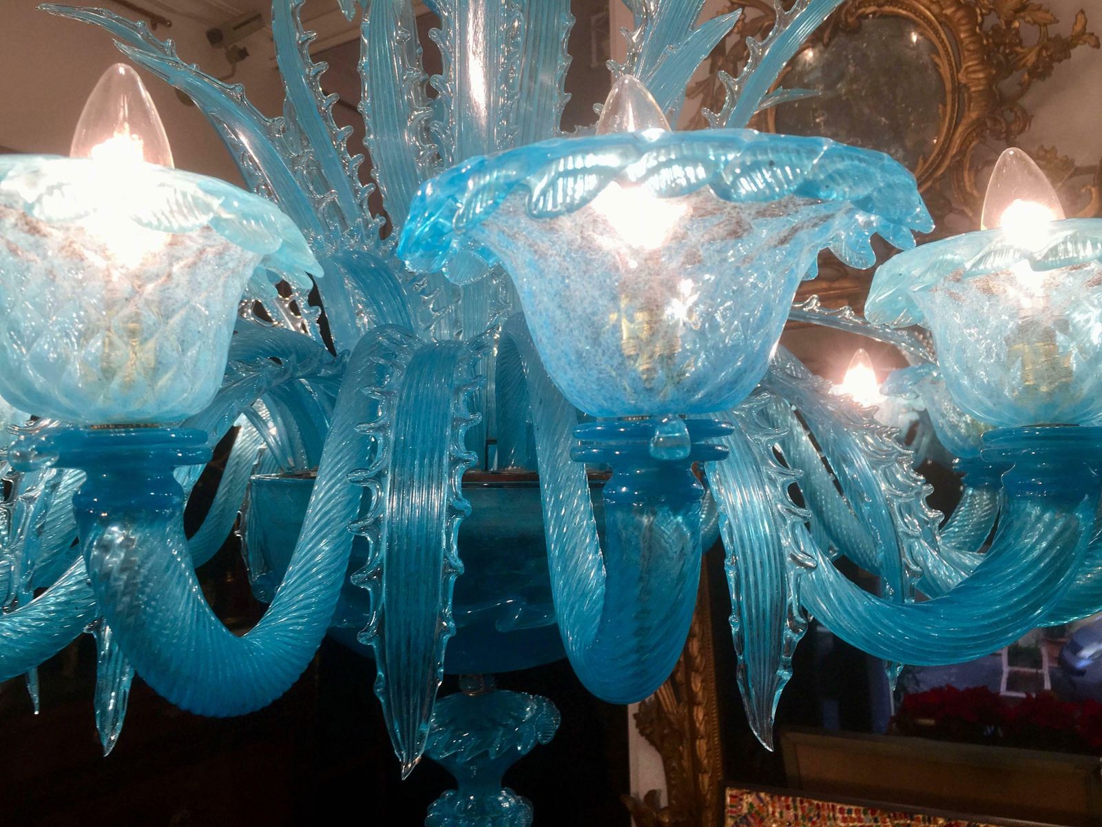 photo for sale Late 20th Century Murano Glass Italian "Queen Turquoise" Chandelier, 1980s