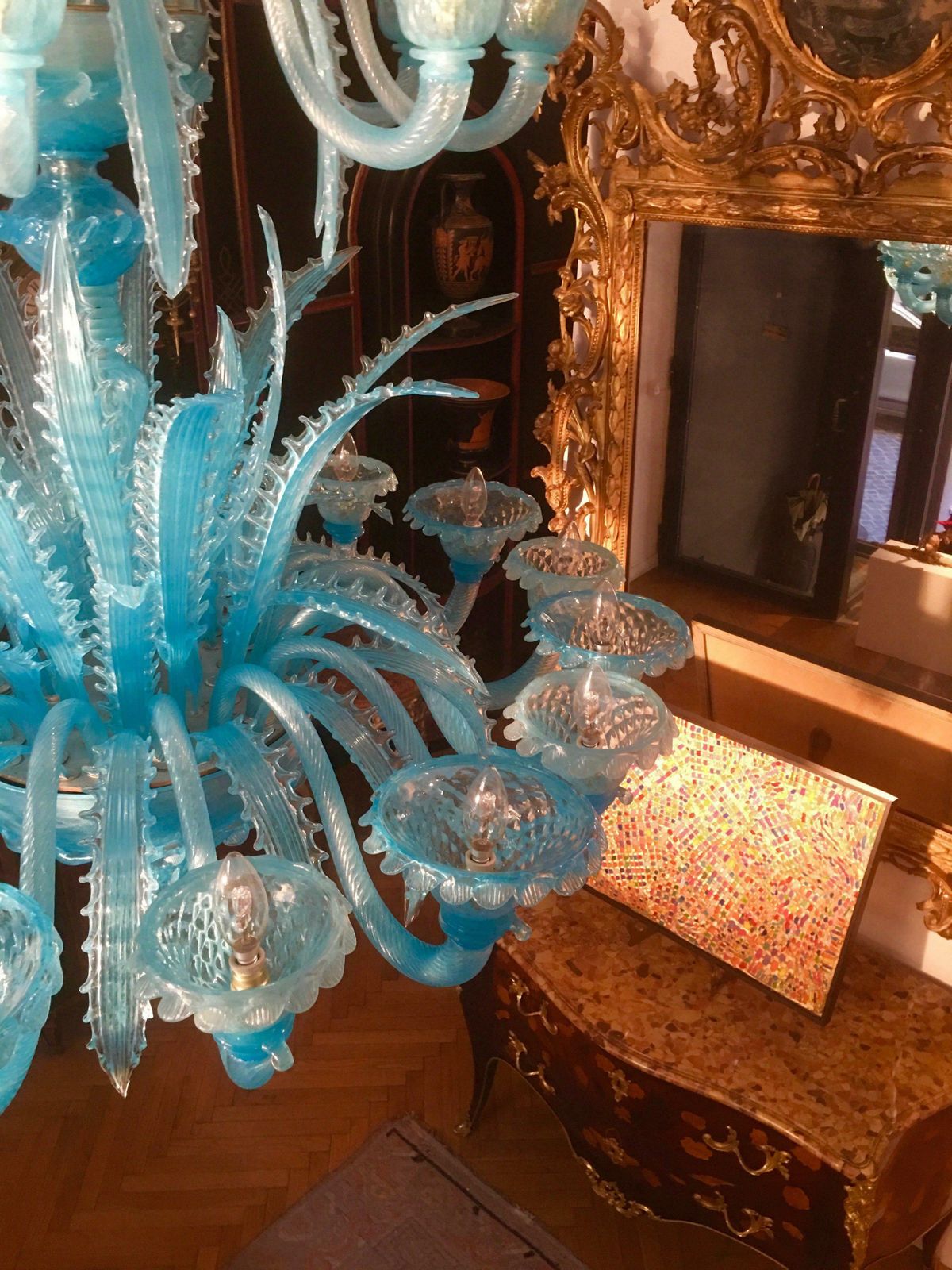 photo vinterior Late 20th Century Murano Glass Italian "Queen Turquoise" Chandelier, 1980s
