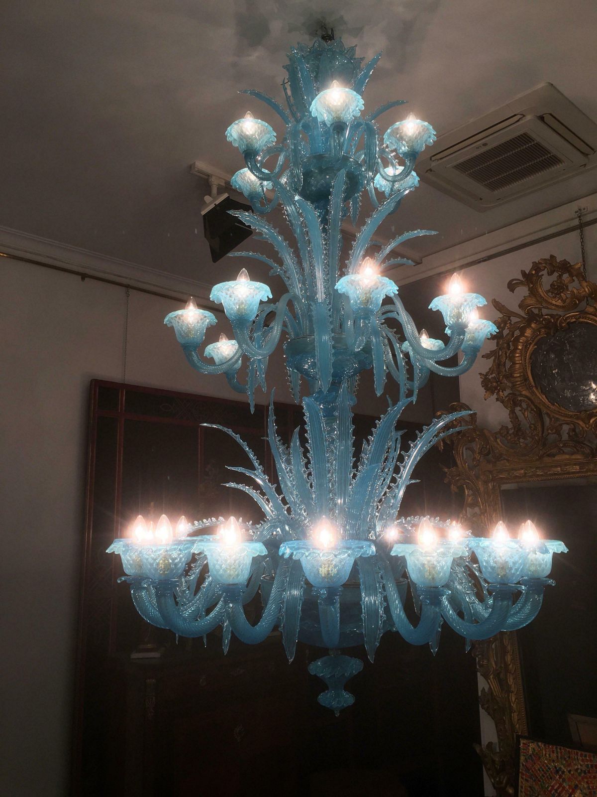 photo buy Late 20th Century Murano Glass Italian "Queen Turquoise" Chandelier, 1980s