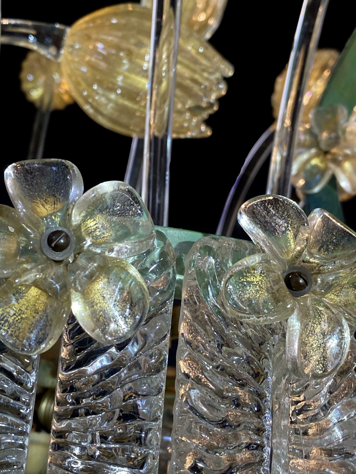 Amazing Glass Flower Chandelier With Gold Inclusions Murano 1950s photo for sale