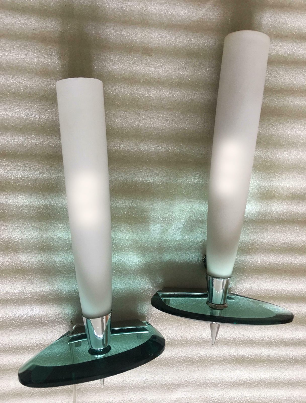 Pair Of Sconces In The Style Of Fontana Arte Italy 1970 photo vinterior