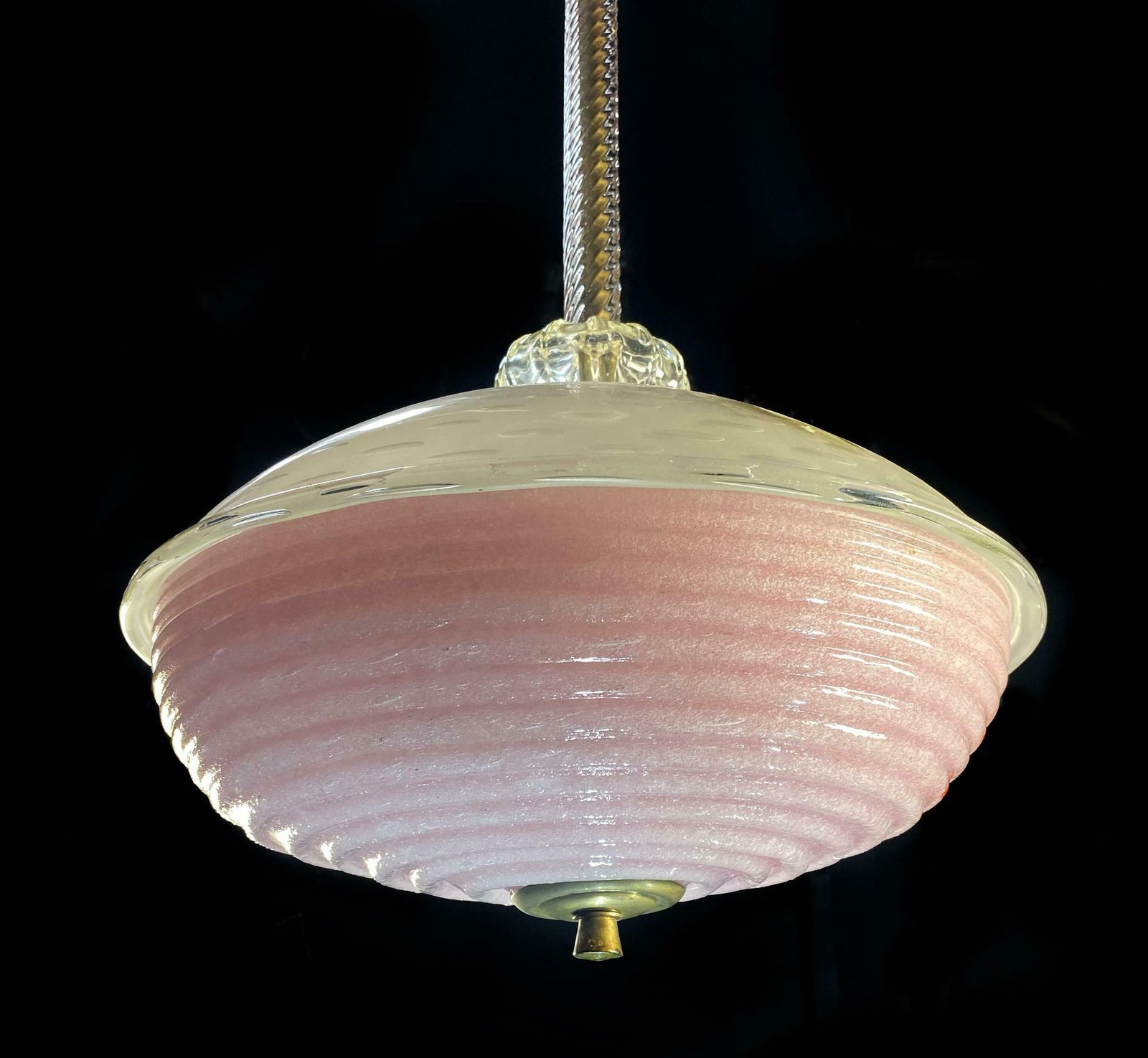 Charming Pink Glass Lantern Chandelier By Barovier And Toso Murano 1940 photo for sale